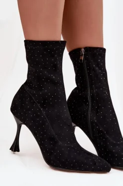 Zdobione Botki Damskie Na Szpilce D&A JC52-882 Czarne