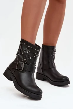 Zdobione Botki Damskie Z Klamrą Czarne Mivana