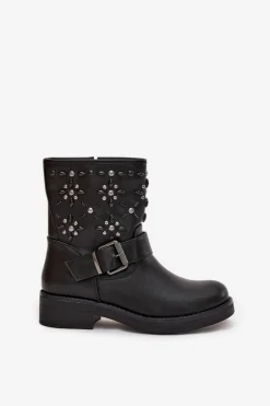 Zdobione Botki Damskie Z Klamrą Czarne Mivana