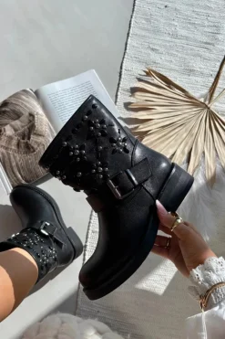 Zdobione Botki Damskie Z Klamrą Czarne Mivana