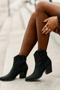 Zdobione Botki Kowbojki Na Obcasie Z Noskami W Szpic S.Barski HY42-121 Czarne