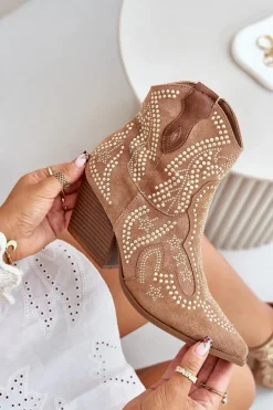 Zdobione Botki Kowbojki Na Obcasie Camel Kaivina