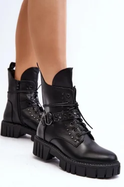 Zdobione Botki Workery Damskie Czarne Vestara