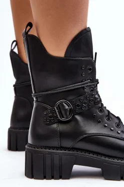 Zdobione Botki Workery Damskie Czarne Vestara