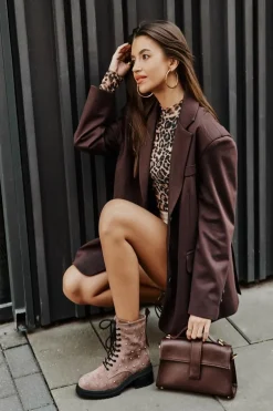 Zdobione Botki Workery Damskie Ocieplane D&A MR880-017 Taupe