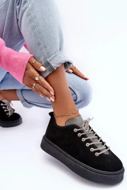 Zdobione Dżetami Buty Sportowe Damskie Czarne Ecea