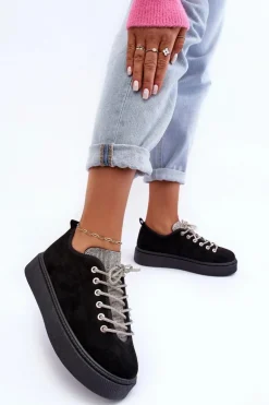 Zdobione Dżetami Buty Sportowe Damskie Czarne Ecea