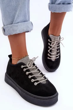 Zdobione Dżetami Buty Sportowe Damskie Czarne Ecea