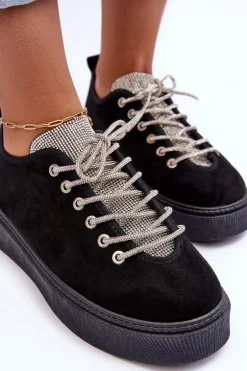 Zdobione Dżetami Buty Sportowe Damskie Czarne Ecea
