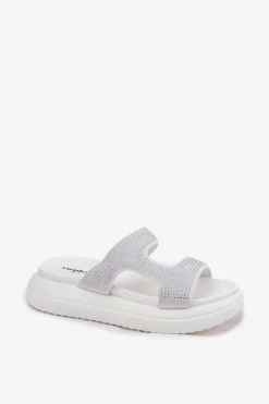 Zdobione Klapki Damskie Na Platformie Białe Jestella