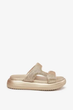 Zdobione Klapki Damskie Na Platformie Złote Jestella