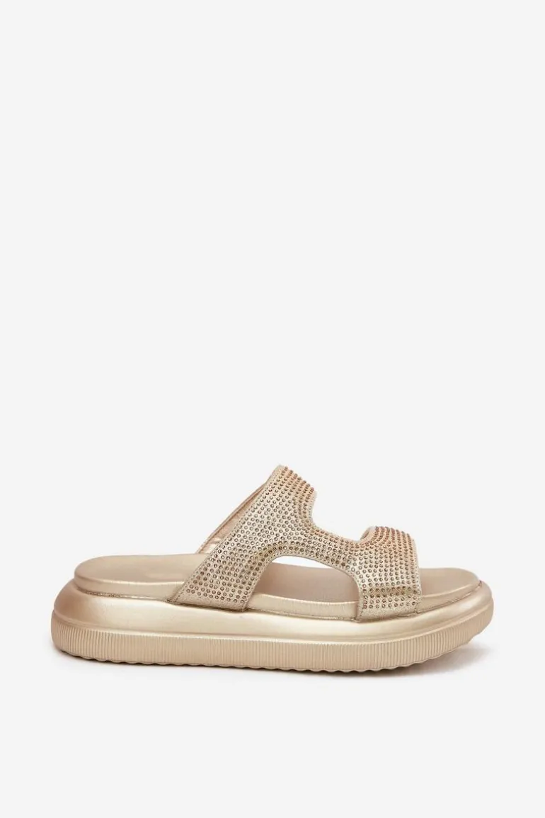 Zdobione Klapki Damskie Na Platformie Złote Jestella