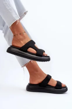 Zdobione Klapki Damskie Na Platformie Czarne Jestella