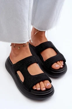 Zdobione Klapki Damskie Na Platformie Czarne Jestella
