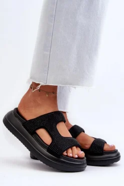 Zdobione Klapki Damskie Na Platformie Czarne Jestella