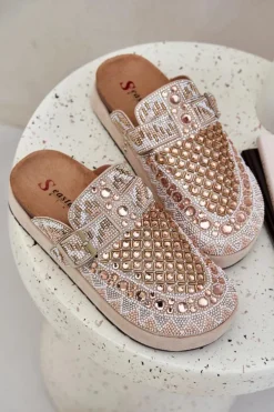 Zdobione Klapki Na Platformie Beżowe Terfitra