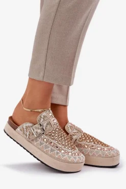 Zdobione Klapki Na Platformie Beżowe Terfitra
