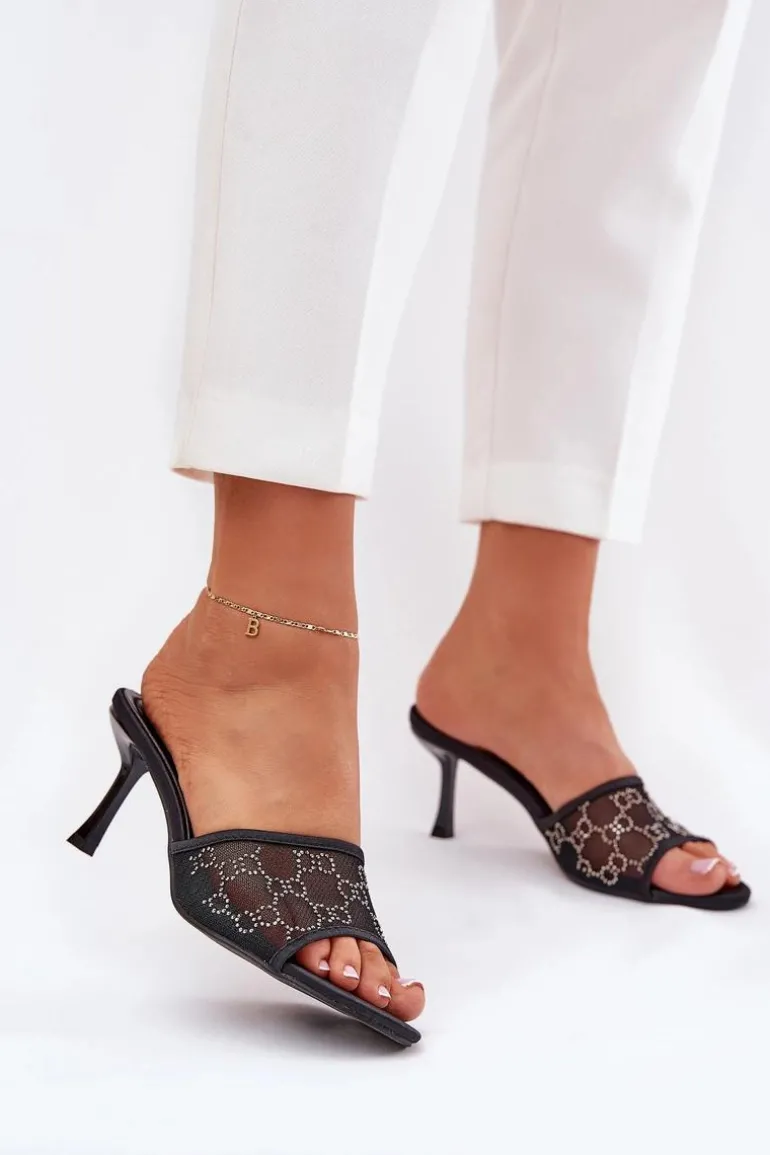Zdobione Klapki Na Szpilce Czarne Ennoriel