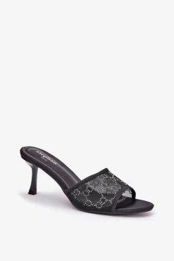 Zdobione Klapki Na Szpilce Czarne Ennoriel