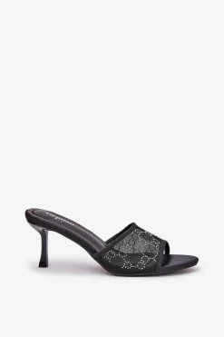 Zdobione Klapki Na Szpilce Czarne Ennoriel