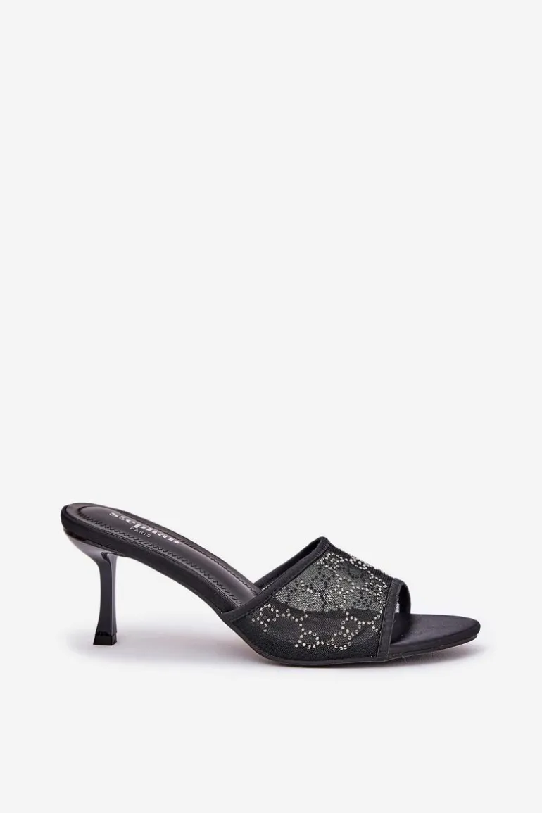 Zdobione Klapki Na Szpilce Czarne Ennoriel
