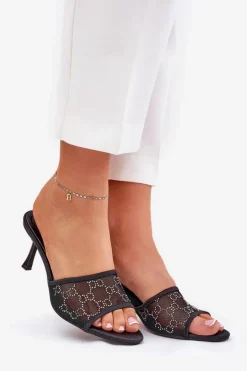 Zdobione Klapki Na Szpilce Czarne Ennoriel