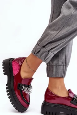 Zdobione Masywne Skórzane Półbuty Damskie Maciejka 06294-15 Fuksja