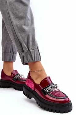 Zdobione Masywne Skórzane Półbuty Damskie Maciejka 06294-15 Fuksja