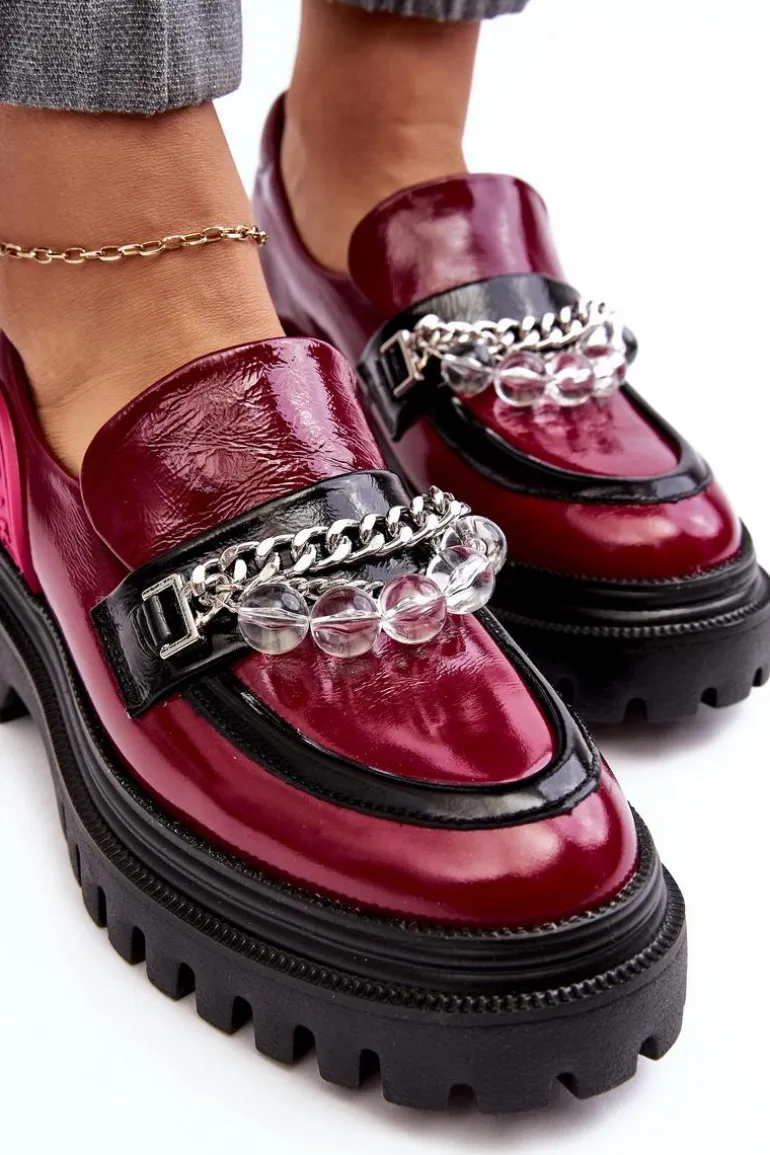 Zdobione Masywne Skórzane Półbuty Damskie Maciejka 06294-15 Fuksja