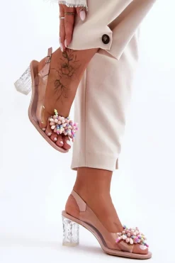 Zdobione Modne Sandały Na Słupku Różowe S.Barski MR1037-23