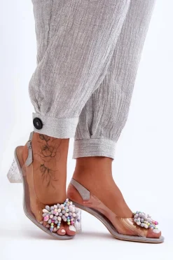 Zdobione Modne Sandały Na Słupku Szare S.Barski MR1037-23