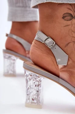 Zdobione Modne Sandały Na Słupku Szare S.Barski MR1037-23