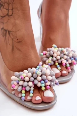 Zdobione Modne Sandały Na Słupku Szare S.Barski MR1037-23