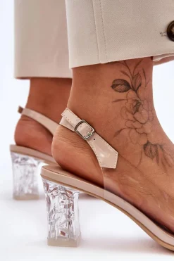 Zdobione Modne Sandały Na Słupku Beżowe S.Barski MR1037-23