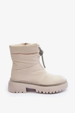 Zdobione Śniegowce Na Płaskim Obcasie Jasnobeżowe Plotia