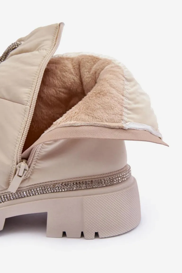 Zdobione Śniegowce Na Płaskim Obcasie Jasnobeżowe Plotia