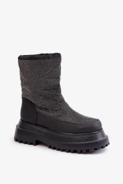 Zdobione Śniegowce Na Platformie I Płaskim Obcasie Czarne Avivina