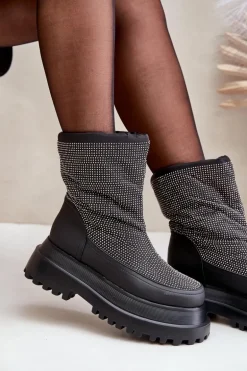 Zdobione Śniegowce Na Platformie I Płaskim Obcasie Czarne Avivina