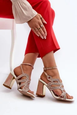 Zdobione Sandały Damskie Na Słupku D&A CR952 Różowe