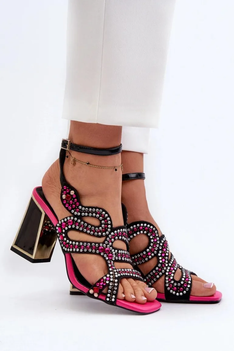 Zdobione Sandały Damskie Na Słupku D&A CR952 Czarne