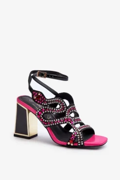 Zdobione Sandały Damskie Na Słupku D&A CR952 Czarne