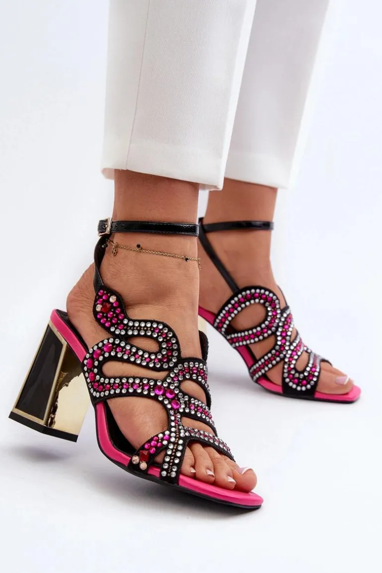 Zdobione Sandały Damskie Na Słupku D&A CR952 Czarne