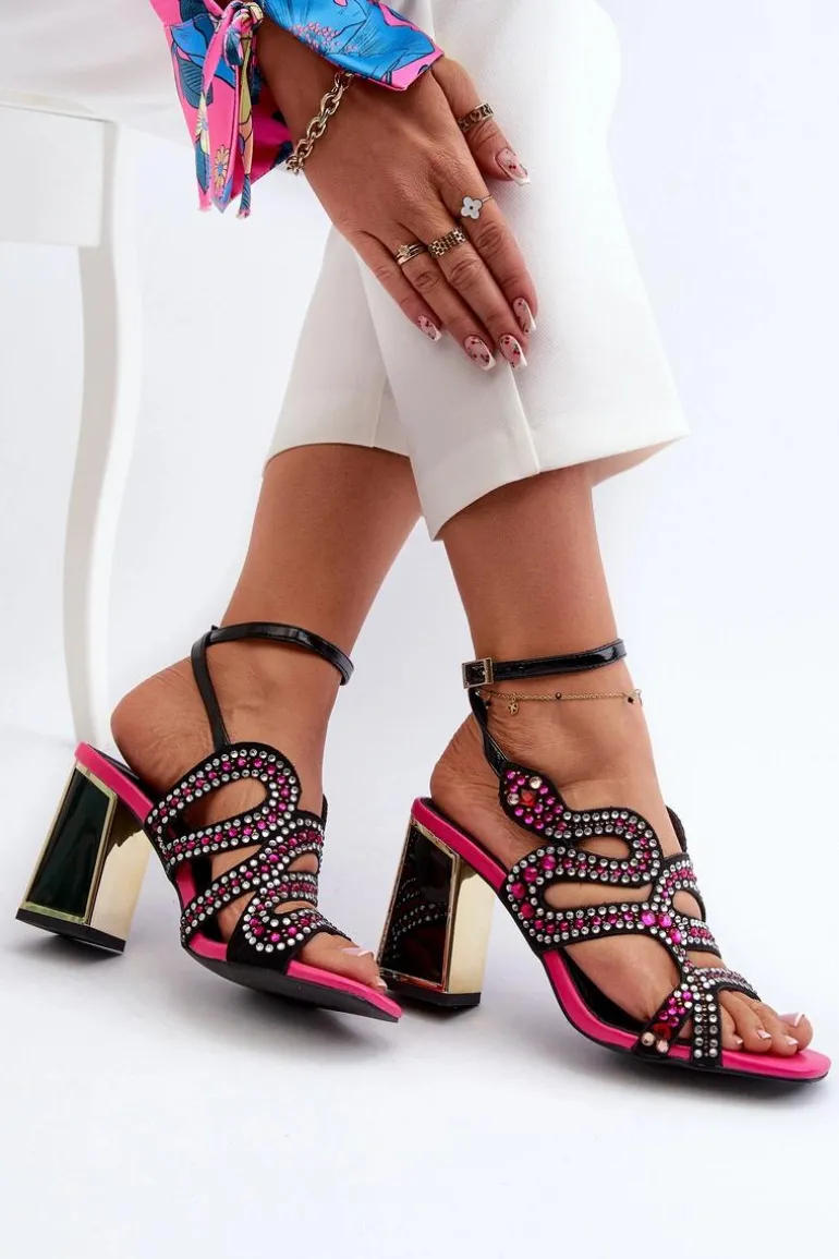 Zdobione Sandały Damskie Na Słupku D&A CR952 Czarne