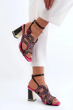 Zdobione Sandały Damskie Na Słupku D&A CR952 Czarne