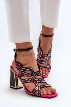 Zdobione Sandały Damskie Na Słupku D&A CR952 Czarne