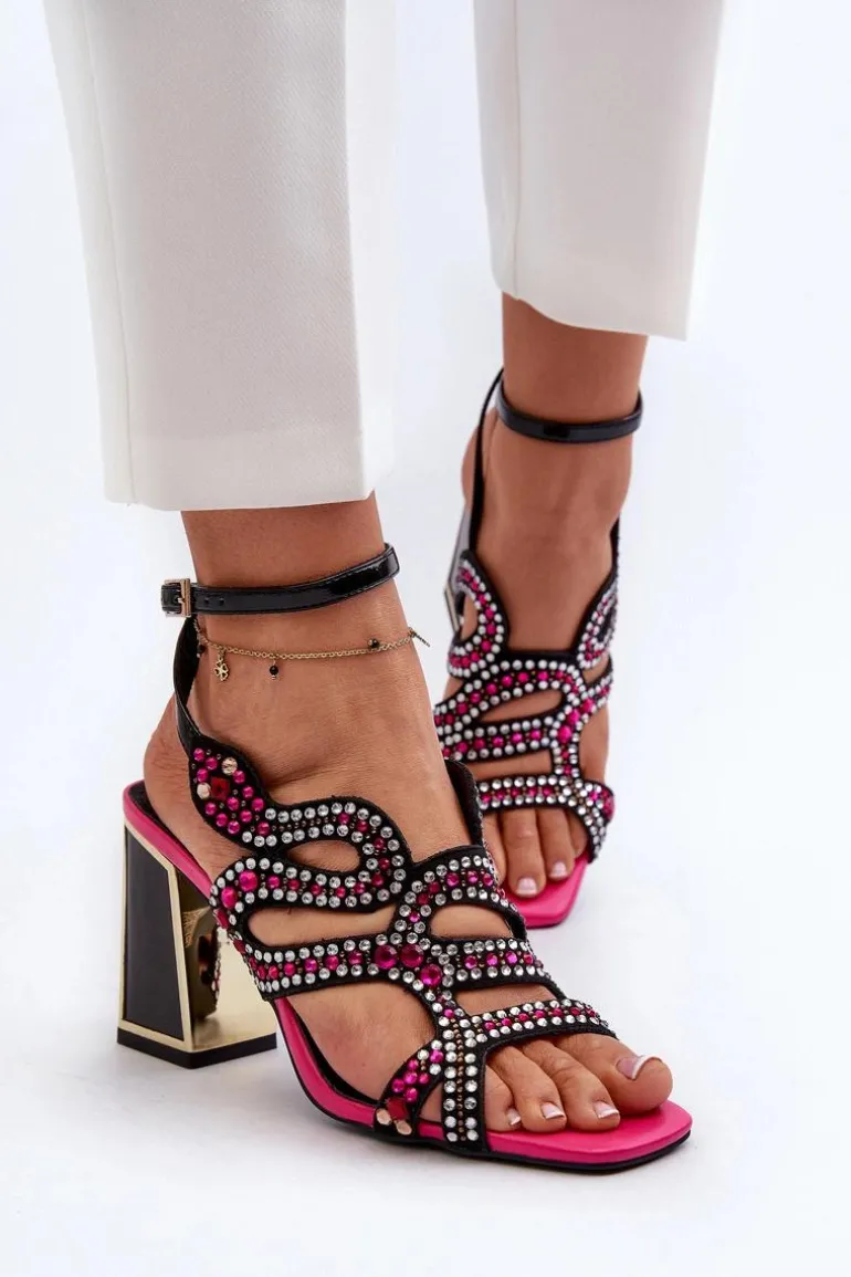 Zdobione Sandały Damskie Na Słupku D&A CR952 Czarne