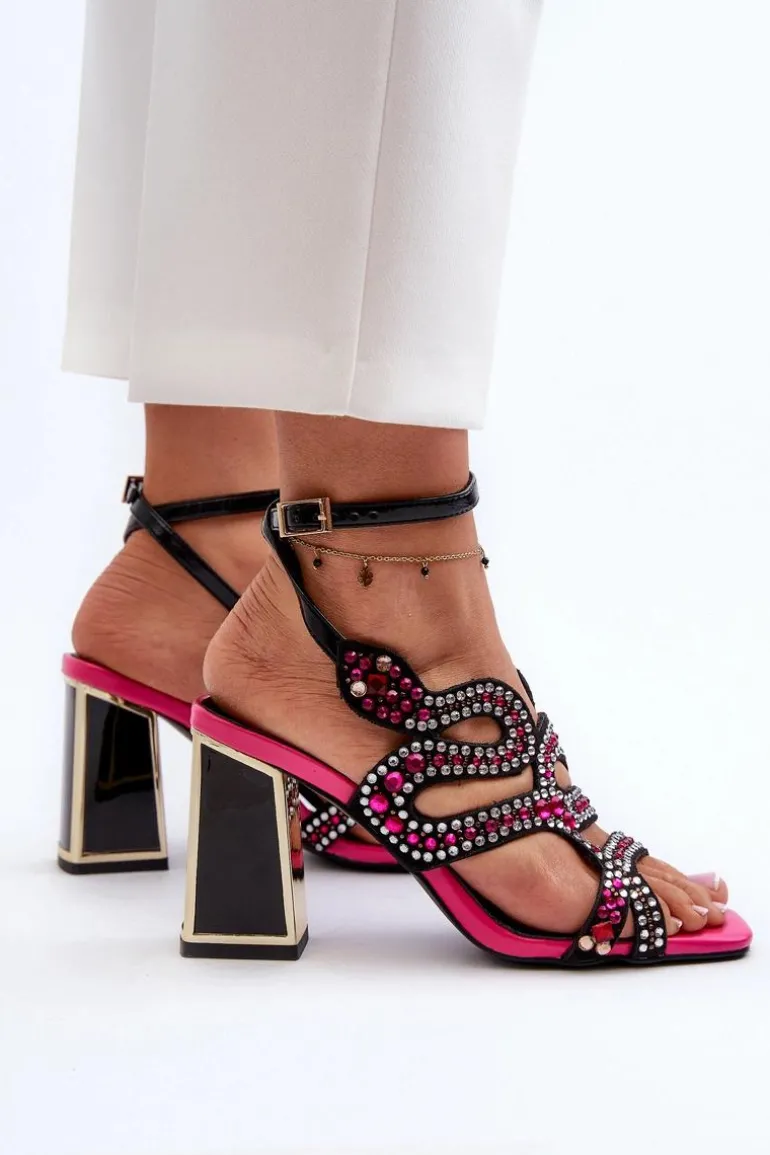 Zdobione Sandały Damskie Na Słupku D&A CR952 Czarne