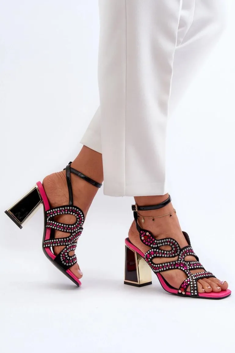 Zdobione Sandały Damskie Na Słupku D&A CR952 Czarne