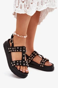 Zdobione Sandały Damskie Na Platformie Czarne Mailisa