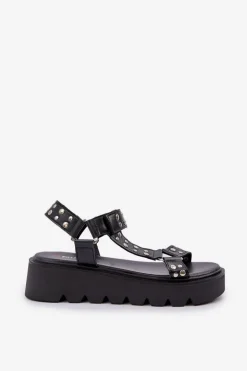 Zdobione Sandały Na Platformie Czarne Tatellia